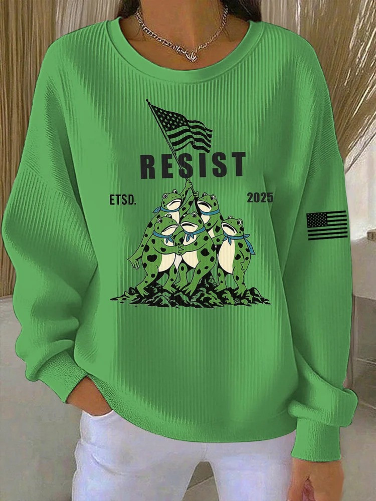Frog Resist ETSD 2025 Sweatshirt USA Flag No Kings Protest Merch Gifts For Liberal