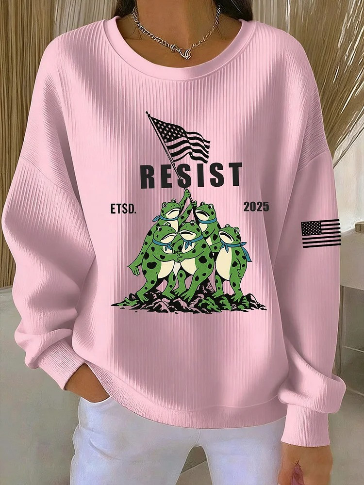 Frog Resist ETSD 2025 Sweatshirt USA Flag No Kings Protest Merch Gifts For Liberal