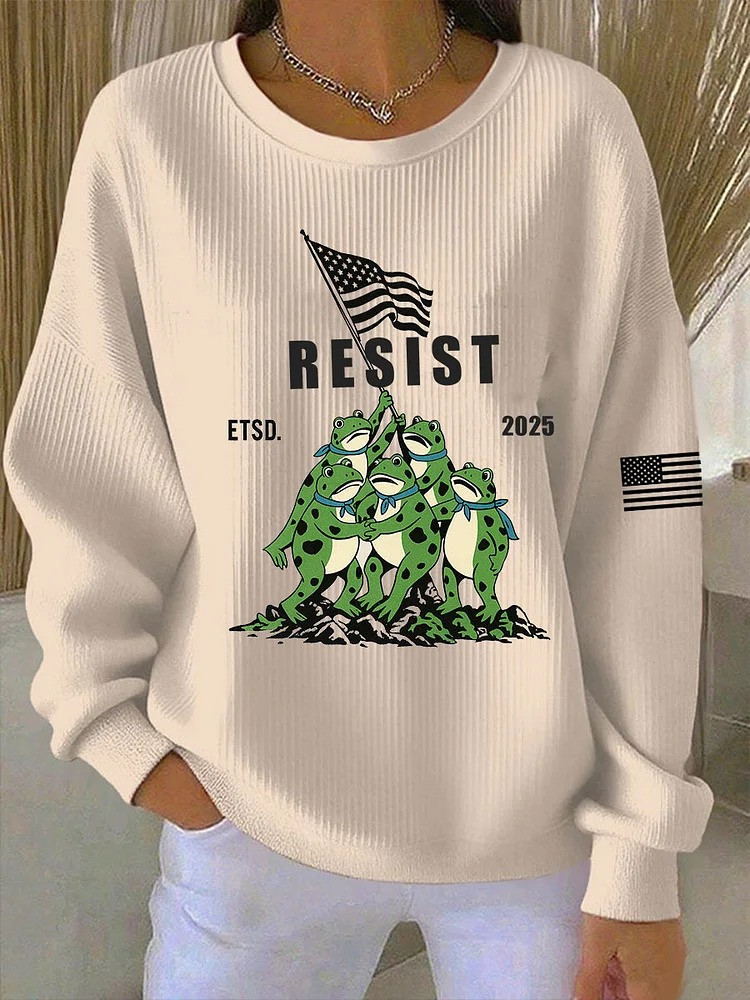 Frog Resist ETSD 2025 Sweatshirt USA Flag No Kings Protest Merch Gifts For Liberal