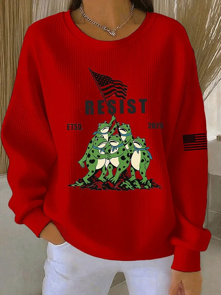 Frog Resist ETSD 2025 Sweatshirt USA Flag No Kings Protest Merch Gifts For Liberal