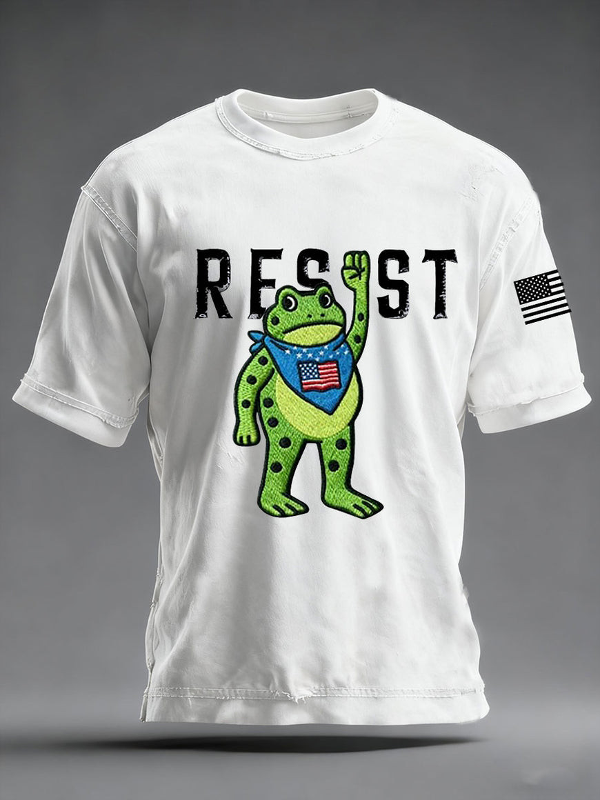 Frog Resist T-Shirt American Flag Clothing Inflatable Frog Protest Gift For Anti MAGA Supporters
