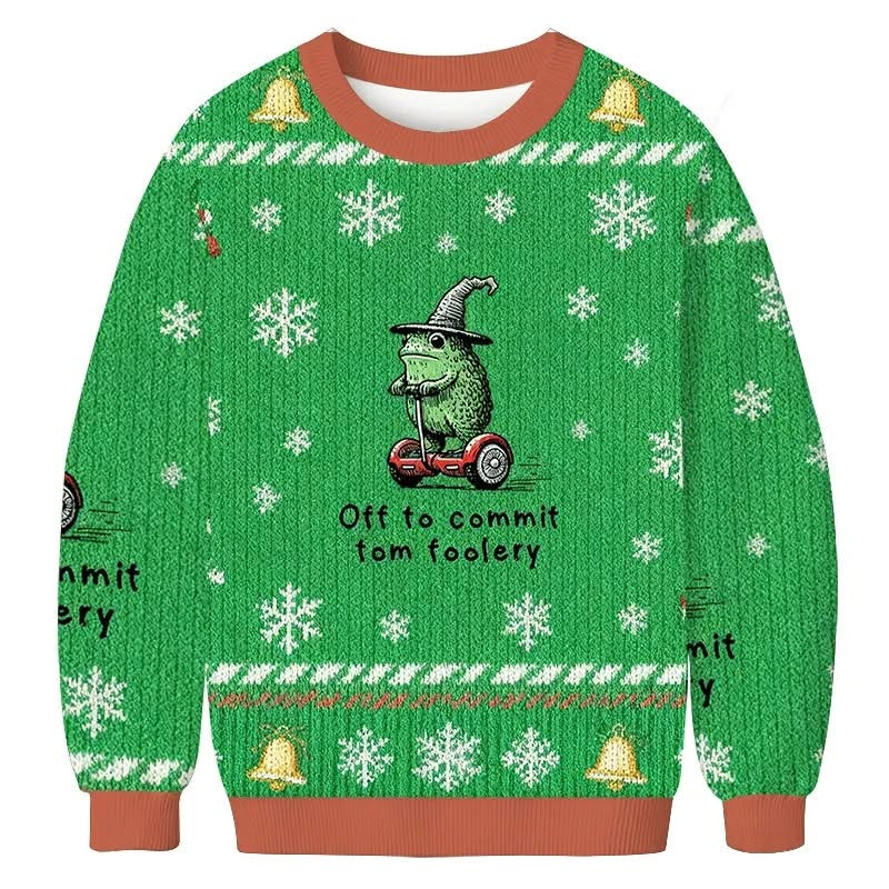 Frog Riding A Balance Scooter Christmas Ugly Sweater Funny Christmas Clothing Gifts For Son