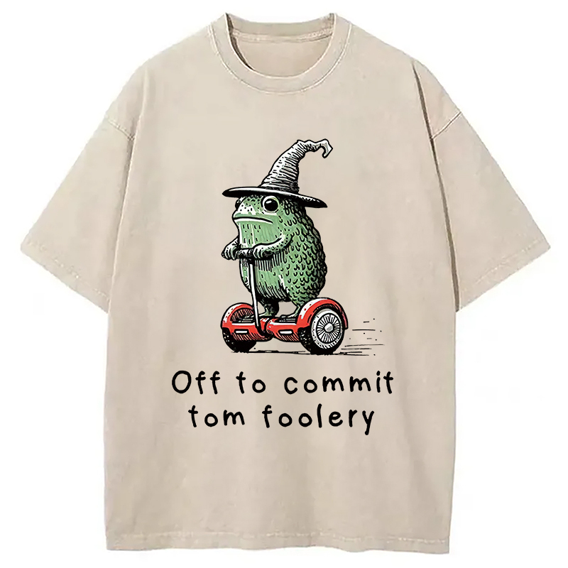 Frog Riding A Balance Scooter Washed T-Shirt Cool Urban Street Style Shirt Gifts For Friends
