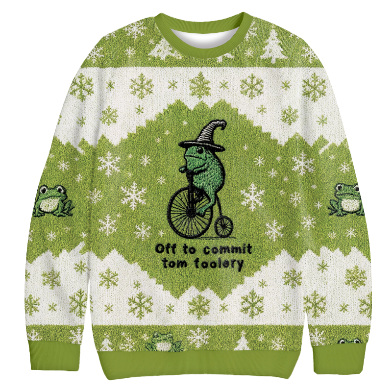 Frog Riding Penny-farthing Christmas Ugly Sweatshirt Holiday Joke Gift Idea Frog Riding Penny-farthing Christmas Ugly Sweatshirt Holiday Joke Gift Idea