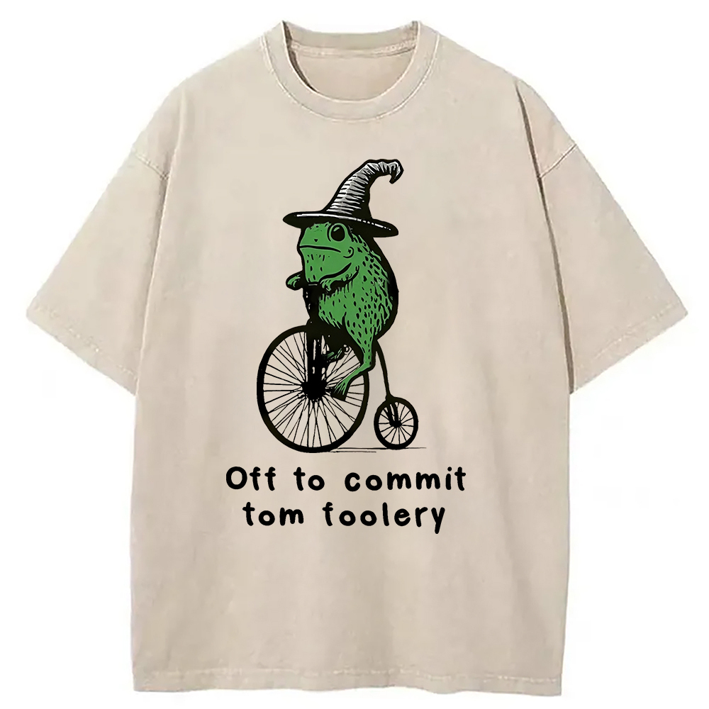 Frog Riding Penny-farthing Washed T-Shirt Cool Graphic Tee For Men Women Gifts For Friends