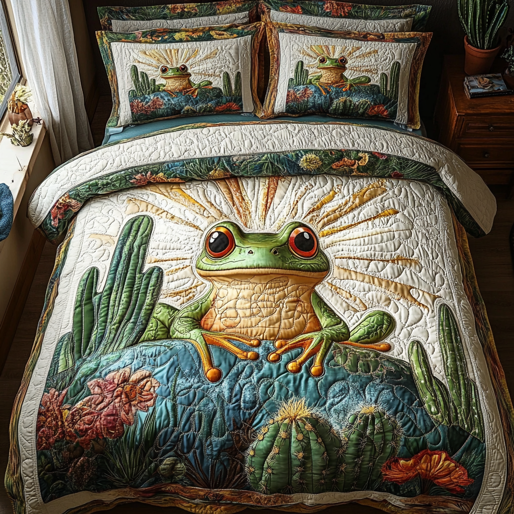 Frog Sand Quilted Bedding Set Bed Decorations Unique Gifts For Frog Lovers