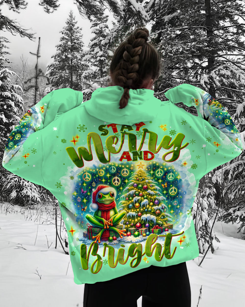 Frog Stay Merry And Bright Christmas Hoodie Peaceful Symbol Clothing Frog Related Gifts