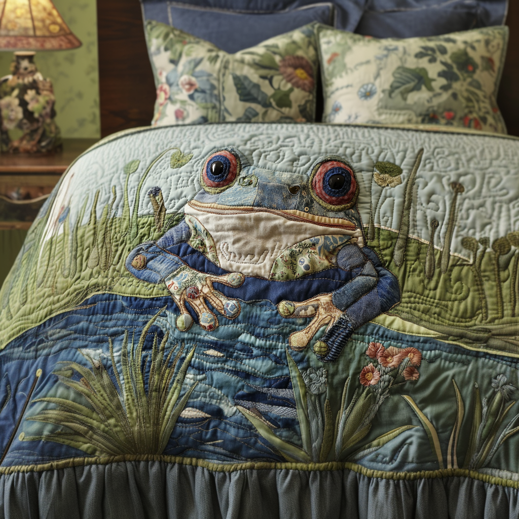Frog Symphony Quilted Bedding Set Bedroom Decorations Frog Christmas Gifts