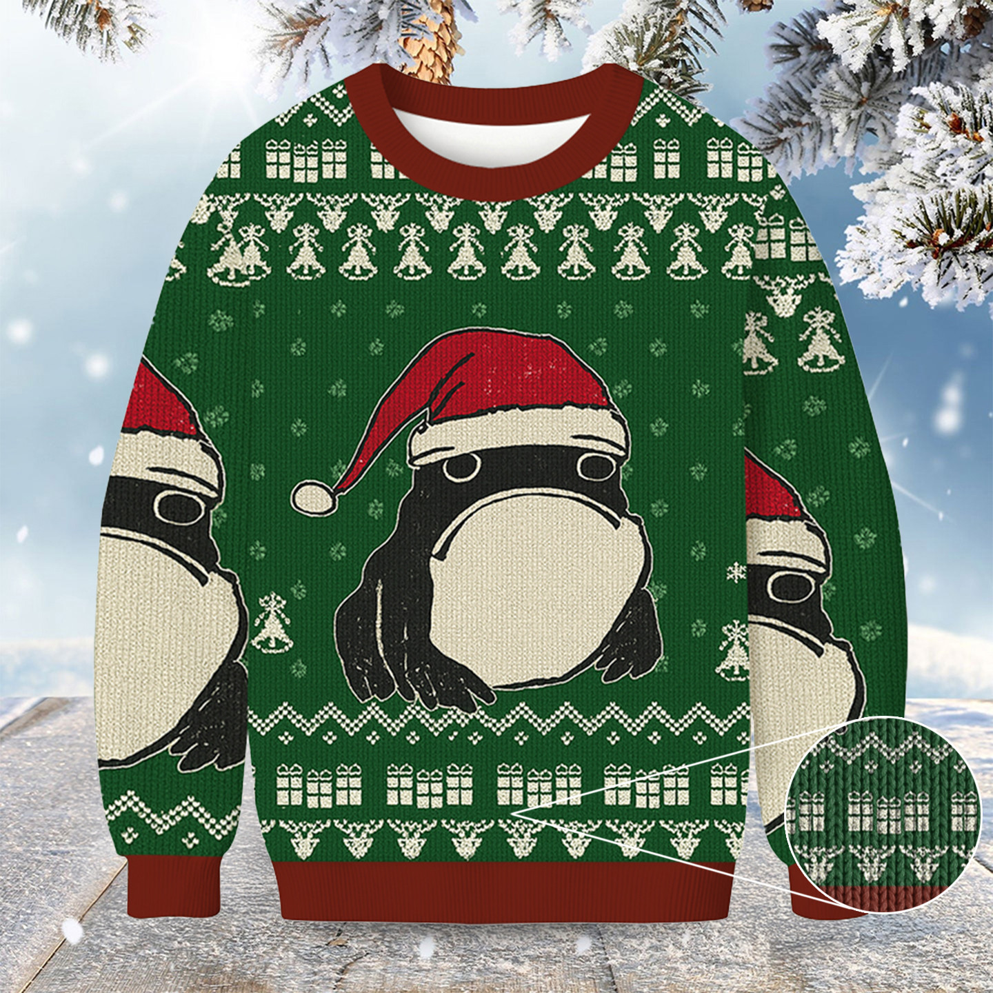 Frog Wearing Santa Hat Green Christmas Ugly Sweater Xmas Clothing Animal Christmas Gifts