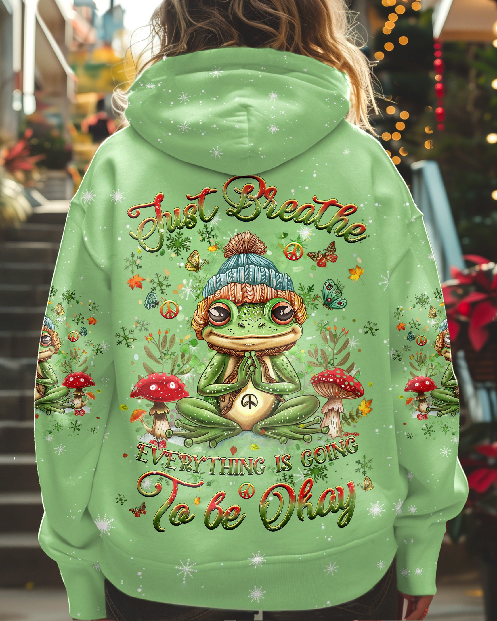 Frog Yoga Just Breathe Christmas Hoodie Funny Frog Xmas Clothing Gifts For Yoga Lovers