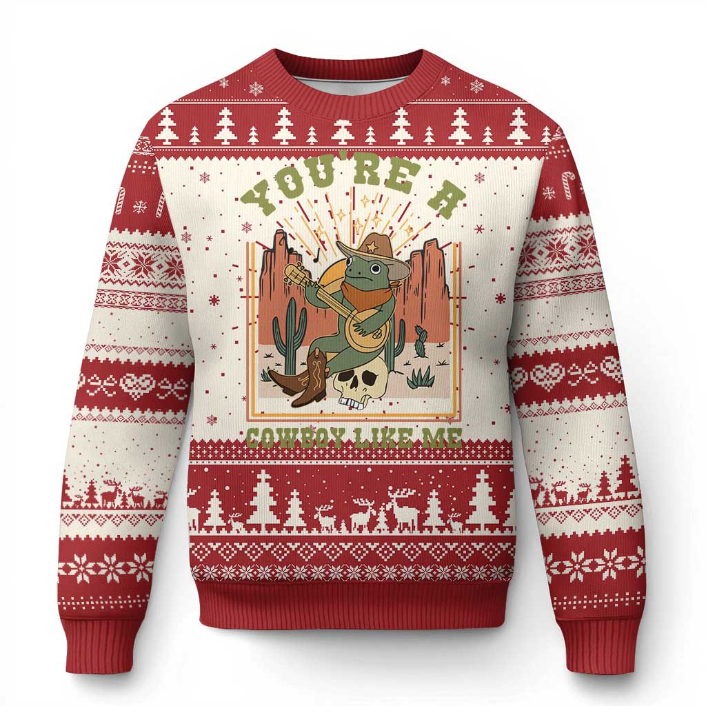 Frog You're A Cowboy Like Me Ugly Christmas Sweater 2025 Holiday Gift For Frog Lovers