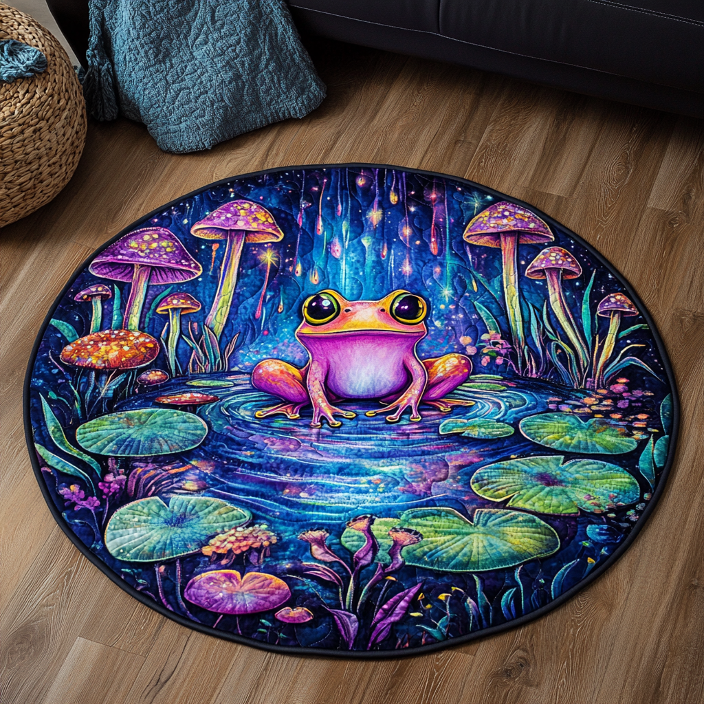 Froggy Bloom Quilted Round Mat Outdoor Decor Blanket With Sunflowers