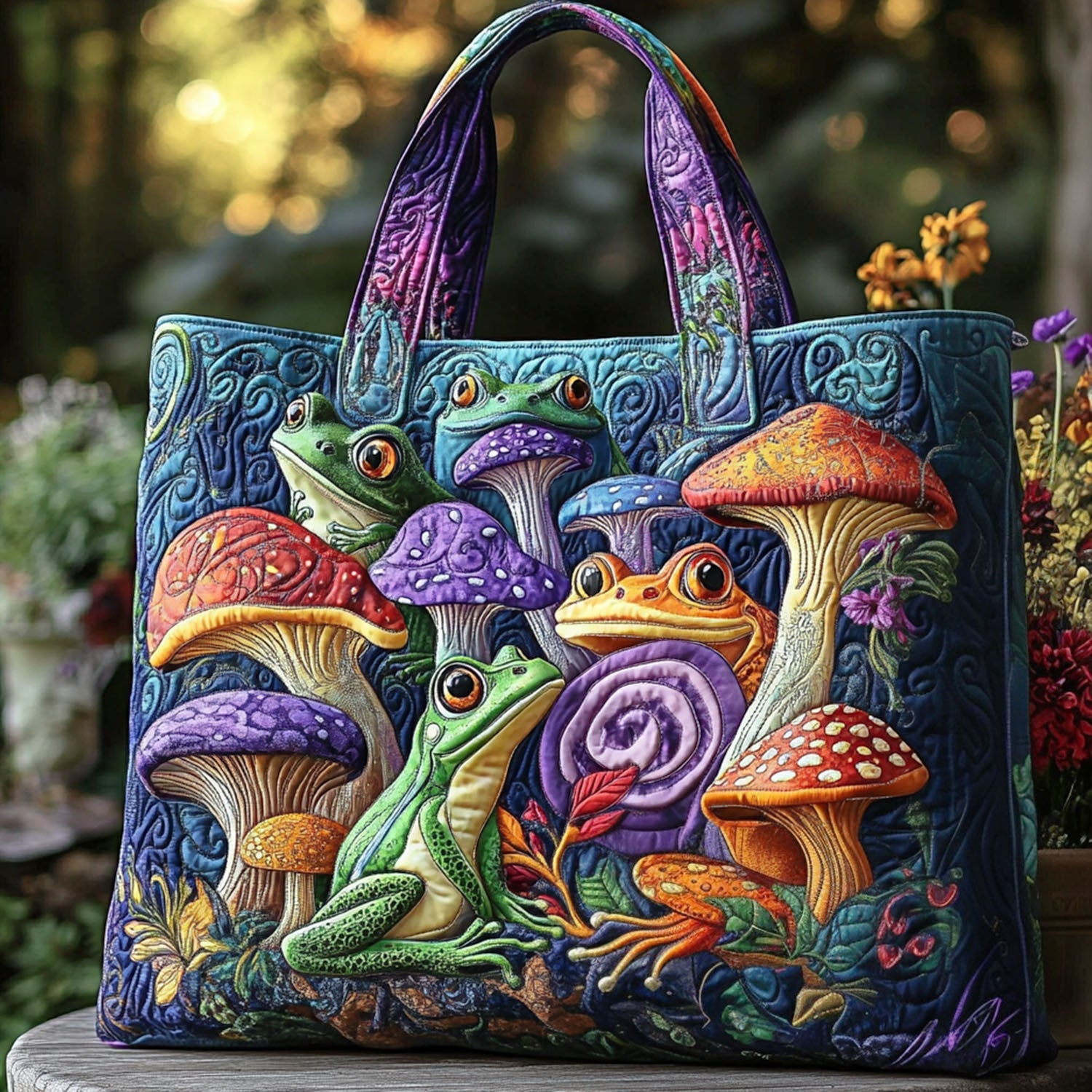 Froggy Meadow Quilted Tote Bag Frog Gifts For Her