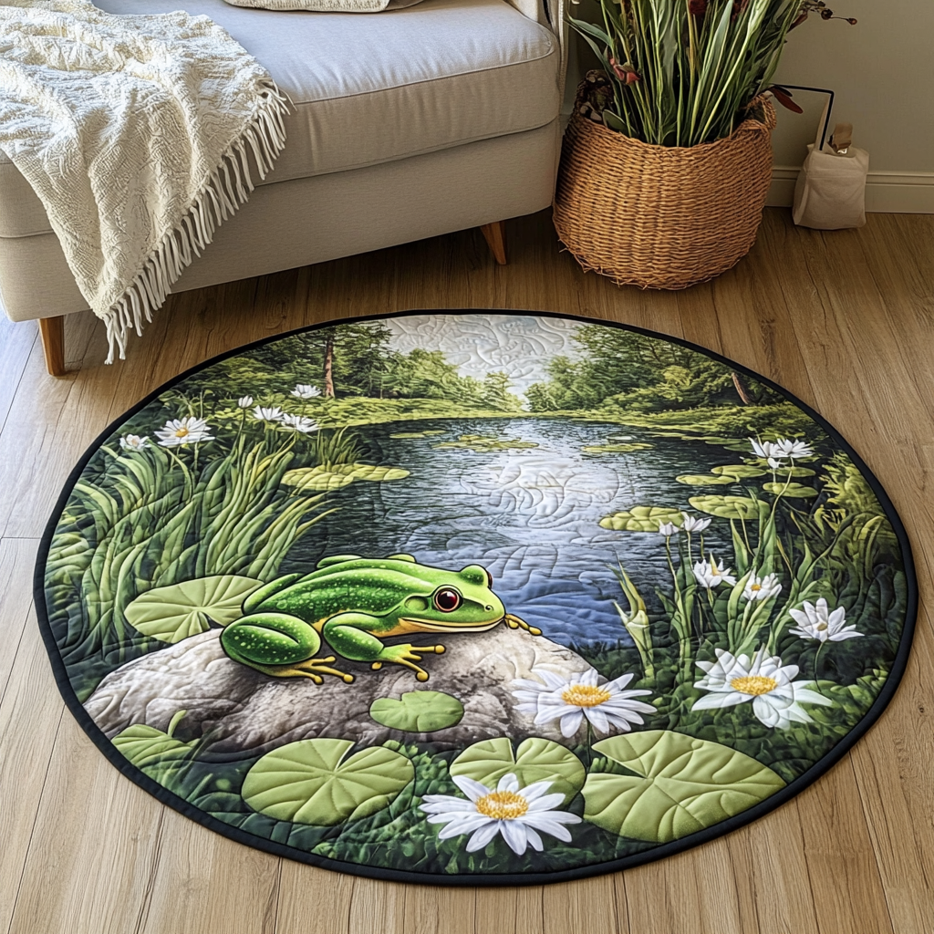 Froggy Spot Quilted Round Mat Christmas Entryway Decor Cute Frog Gifts