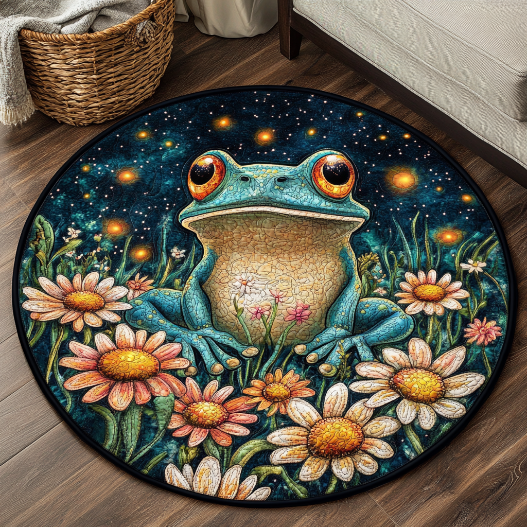 Froggy Whimsy Quilted Round Mat Door Entrance Decor Sunflower Gifts For Friends