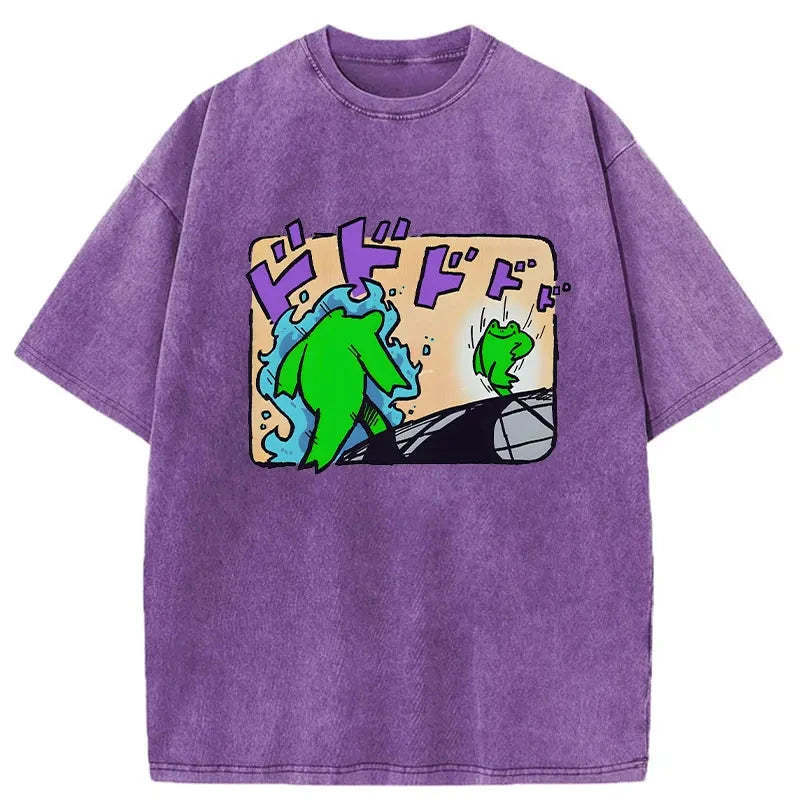 Froggy's Bizarre Adventure Washed T-Shirt Classic Graphic Fashion Tee Gifts For Her Froggy's Bizarre Adventure Washed T-Shirt Classic Graphic Fashion Tee Gifts For Her