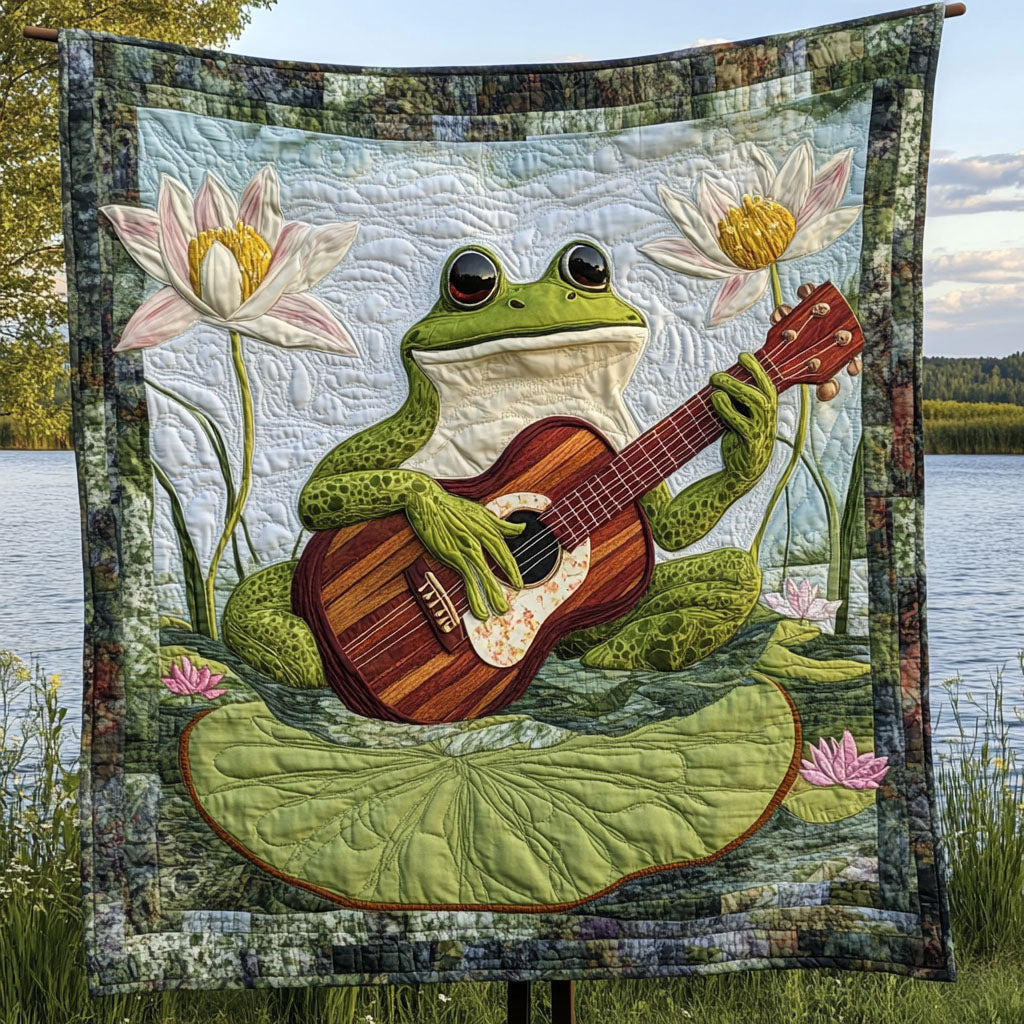 Frogs Jammin Quilted Blanket Bedroom Decor Christmas Funny Frog Gifts
