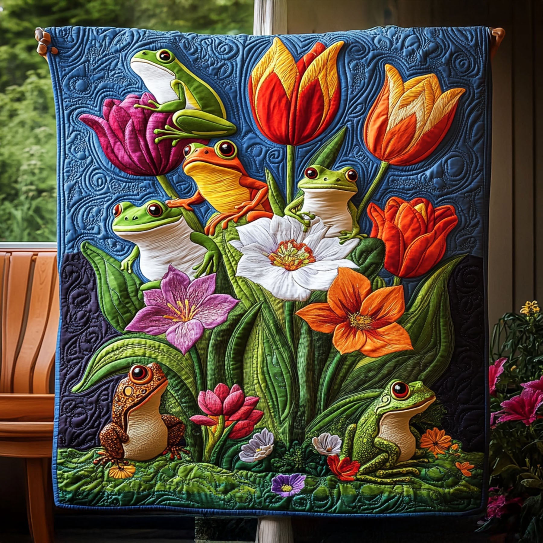 Frogs of the Fairy Glen Quilted Blanket Christmas Holiday Frog Gifts For Her