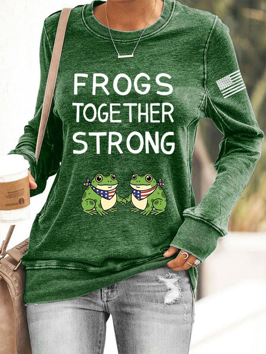 Frogs Together Strong Sweatshirt American Flag Portland Frog Merch Gift For Democracy