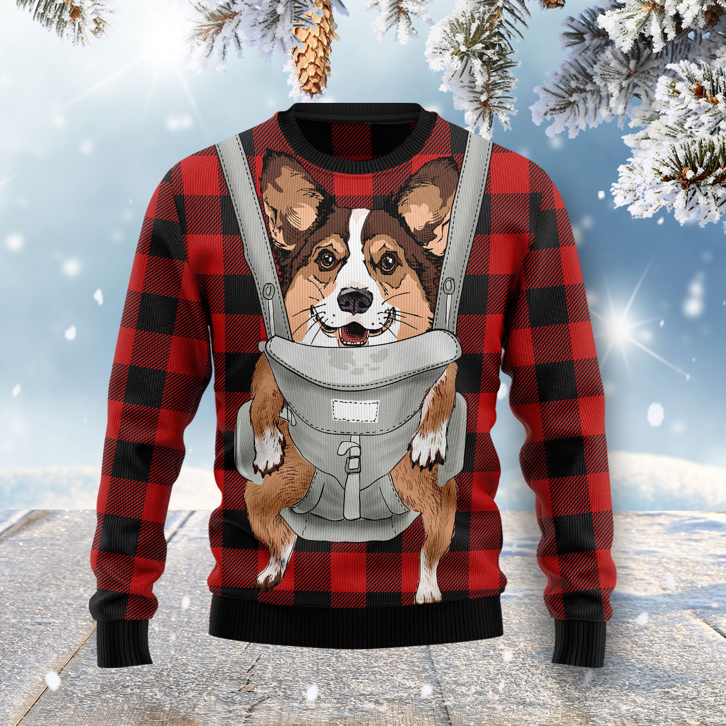 Front Carrier Dog Pembroke Welsh Corgi Ugly Christmas Sweater Animal Themed Xmas Gift Ideas