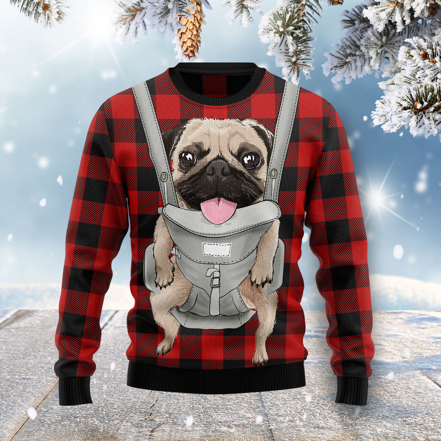 Front Carrier Dog Pug Ugly Christmas Sweater Animal Themed Dog Owner Christmas Gifts