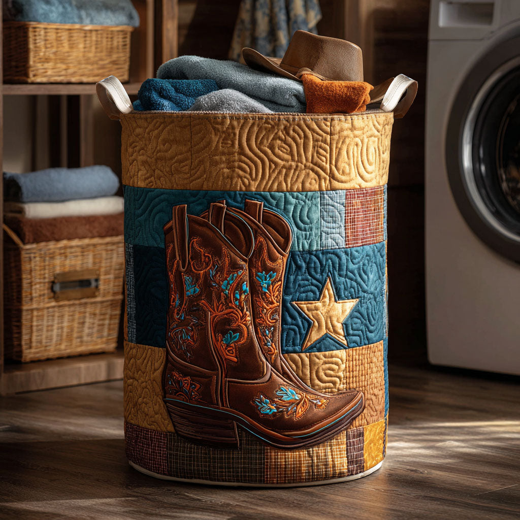 Frontier Boots Quilted Laundry Basket Useful Quilted Basket Gift That Blends Style and Function