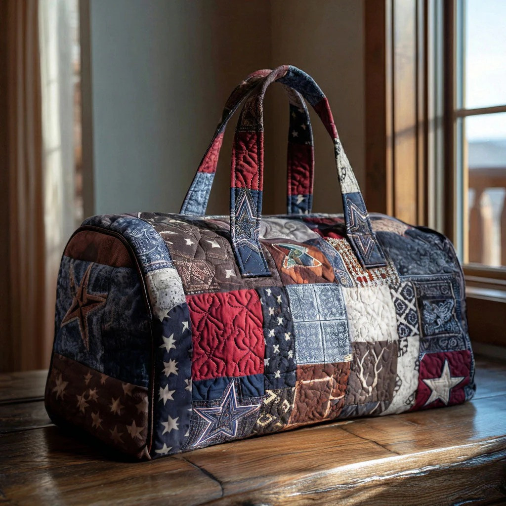Frontier Charm Western Stars Quilted Duffle Bag Patriotic Travel Bag Best Gift For Americana Lovers