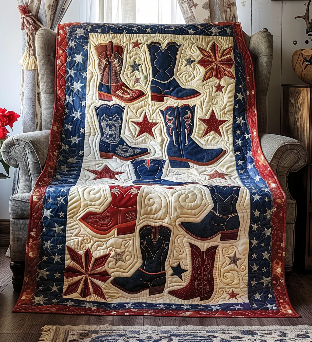 Frontier Festivity Quilted Blanket Gift For Cow Lover