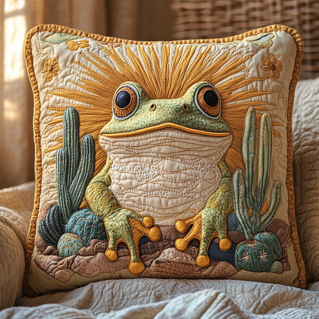 Frontier Frogs Quilted Pillow Case Decorative Pillow Covers Funny Frog Gifts
