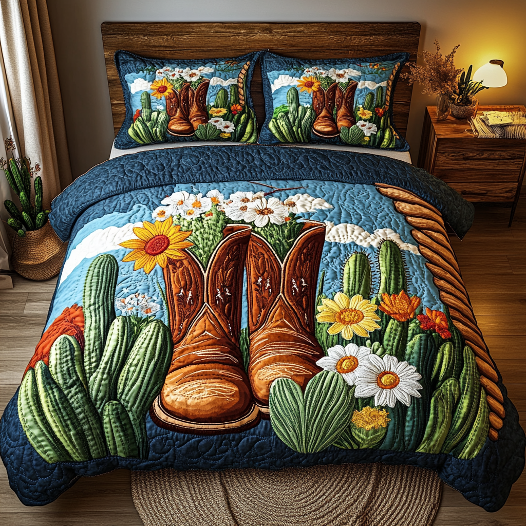 Frontier Spirit Quilted Bedding Set Cute Bedroom Decor Gifts For Western Lovers