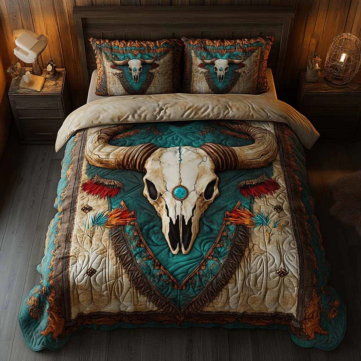 Frontier Totem Quilted Bedding Set Rustic Western Bedroom Decor Gift For Ranch Lovers
