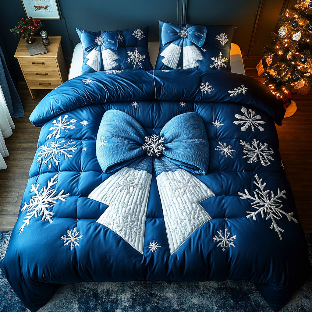 Frost Bow Quilted Bedding Set Holiday Season Duvet Cover Set Family Xmas Present Ideas