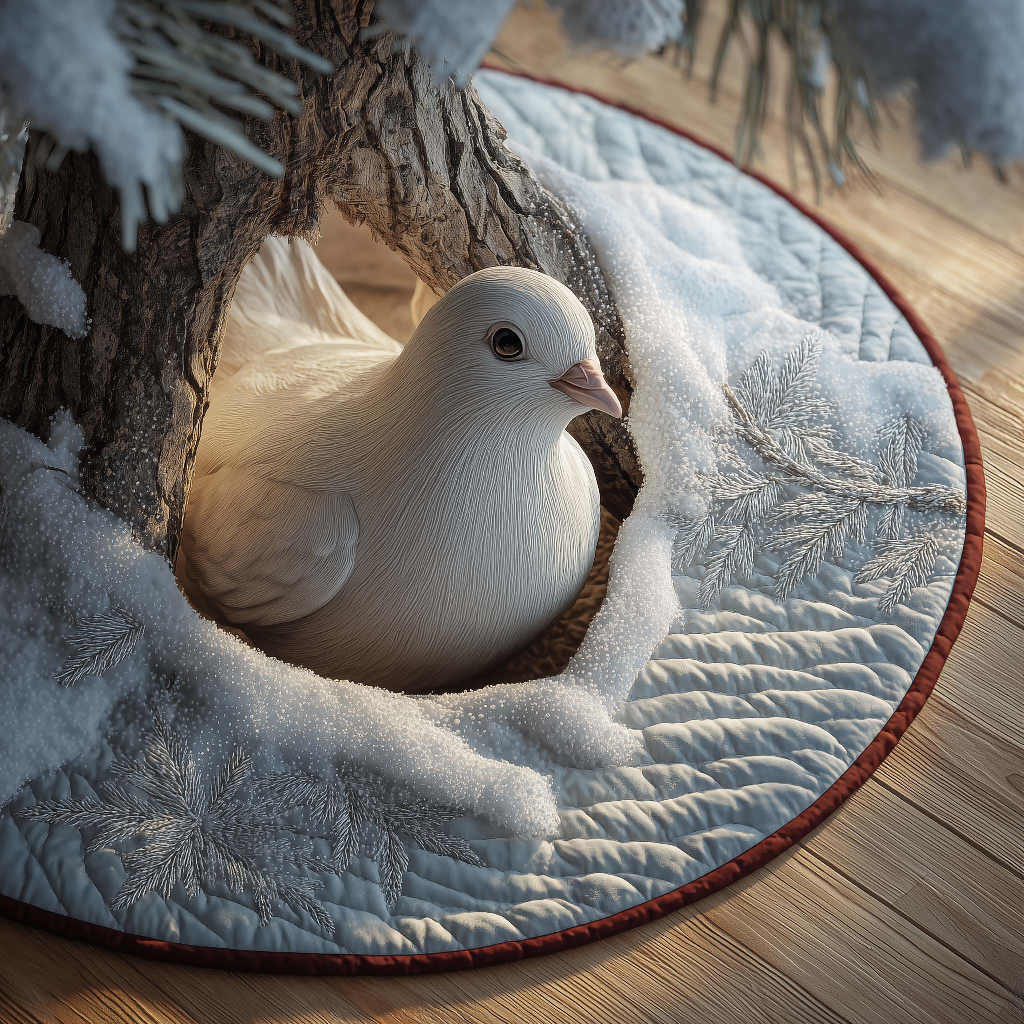 Frost Dove Christmas Quilted Tree Skirt Winter Tree Surround Xmas Gifts For Dove Lovers