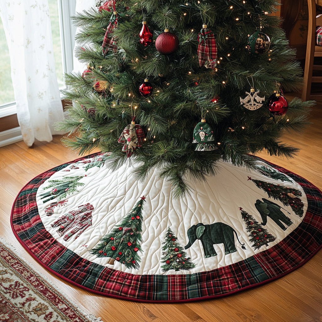 Frost Elephant Christmas Quilted Tree Skirt Holiday Decorations Best Christmas Gifts