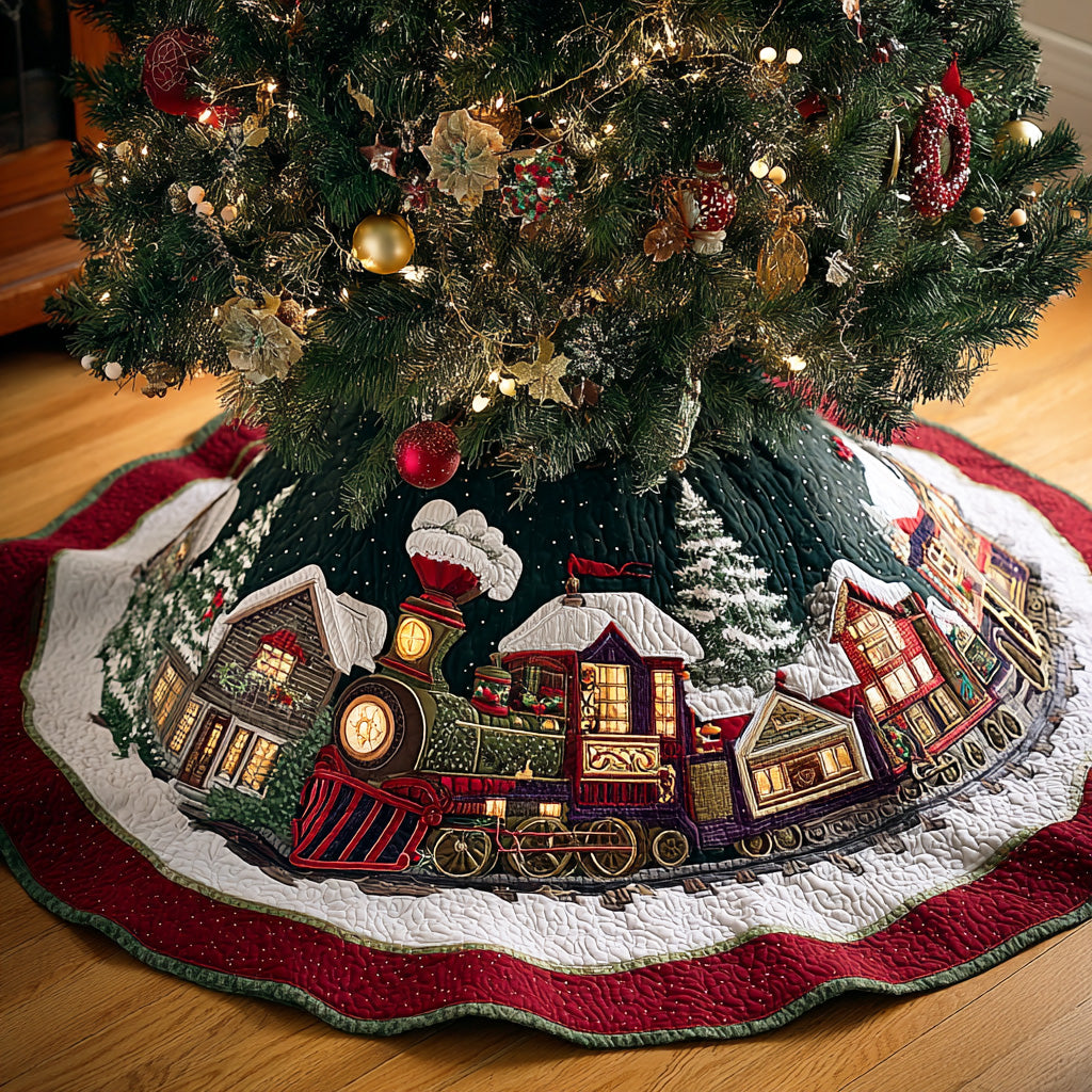 Frost Express Christmas Quilted Tree Skirt Xmas Home Decor Secret Santa Gifts