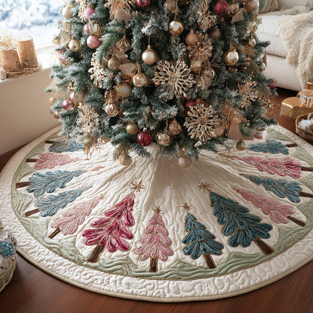 Frost Fir Quilted Christmas Tree Skirt Charming Tree Skirt for Family Gatherings