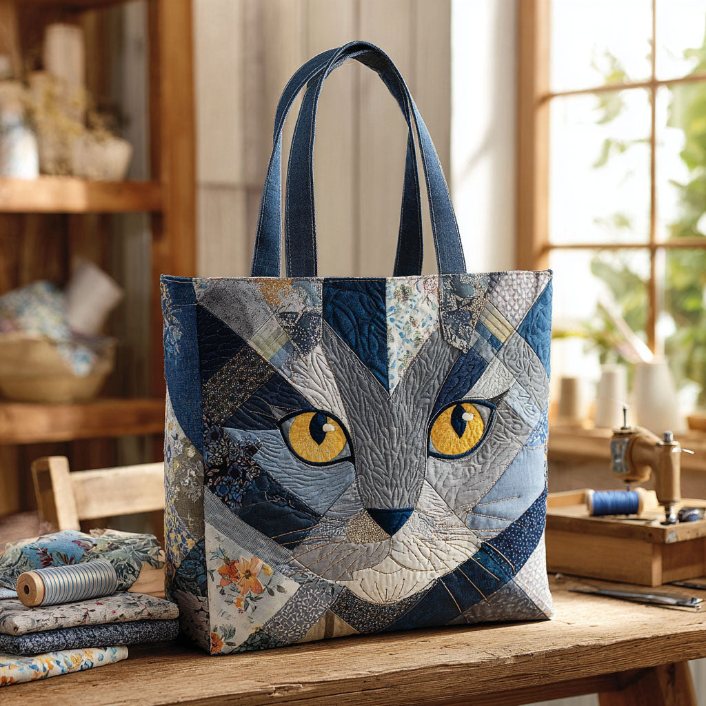 Frost Gaze Quilted Tote Bag Cat Lover Gifts