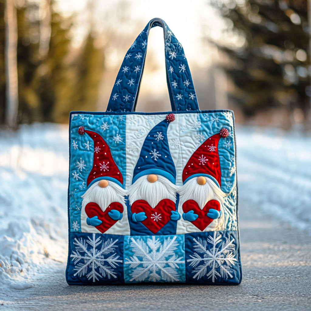 Frost Gnome Heart Quilted Tote Bag Christmas Gift Ideas For Coworkers