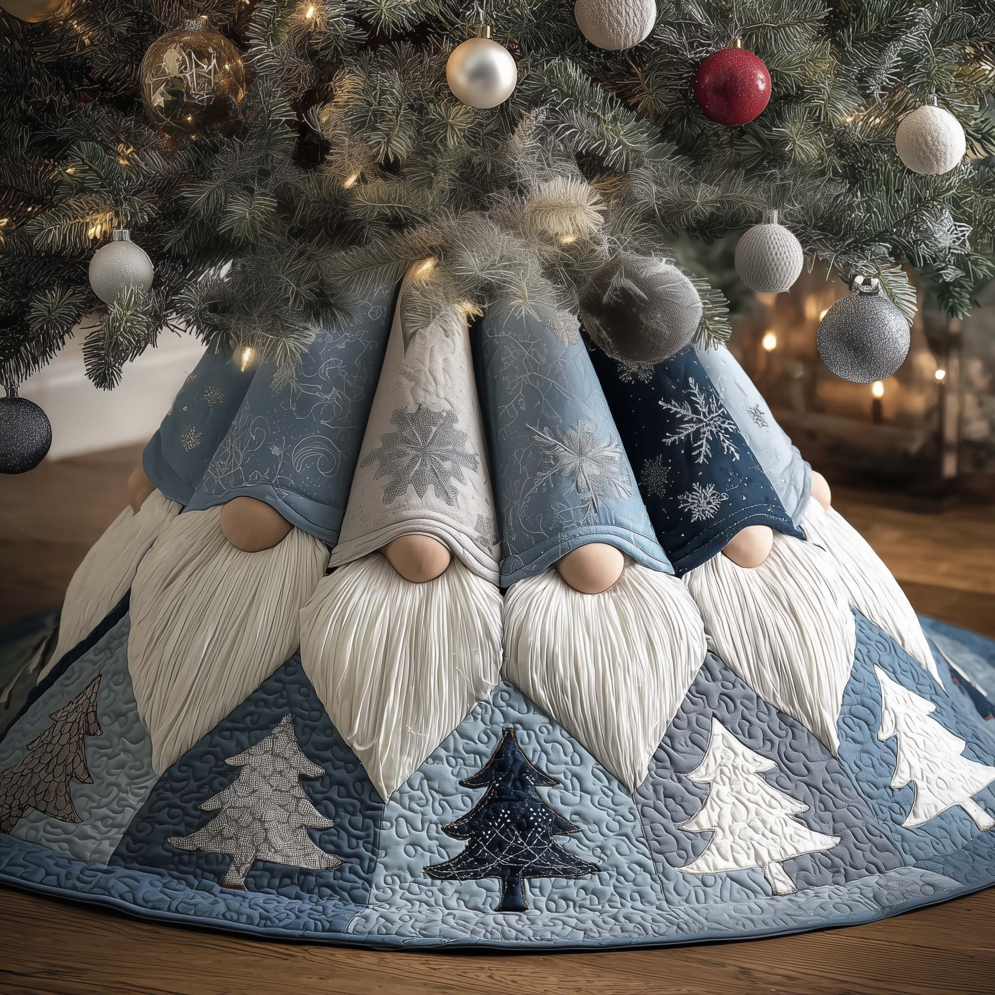 Frost Gnome Merry Christmas Quilted Tree Skirt Xmas Tree Surround Decor Gnome Gifts