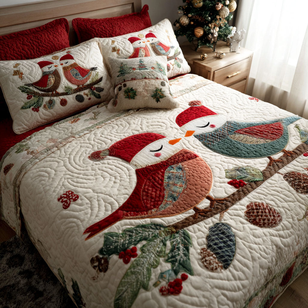 Frost Kissed Bird Quilted Bedding Set Soft Bedding Set That Makes a Great Christmas Gift