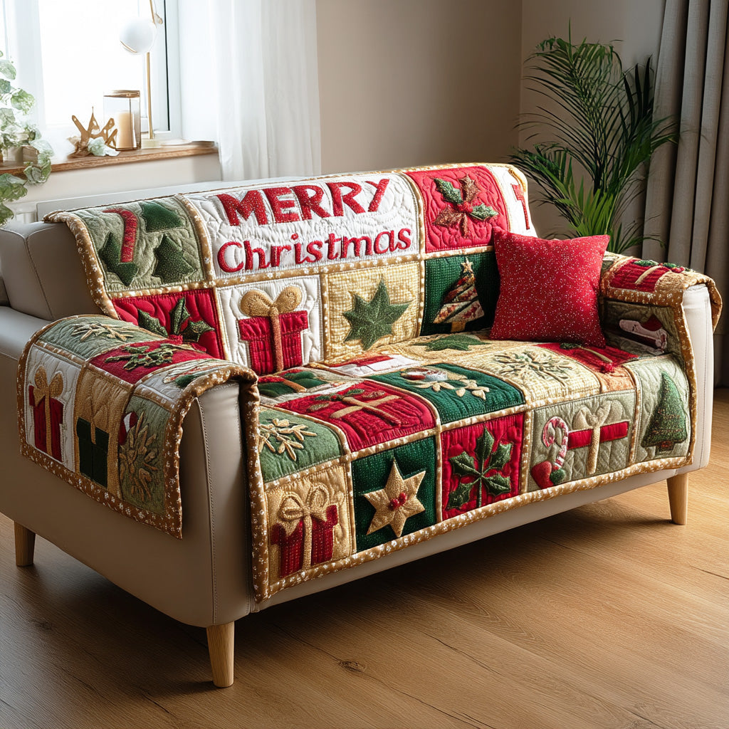 Frost Light Magic Quilted Sofa Cover Living Room Winter Decor Gift Idea For Mother In Law