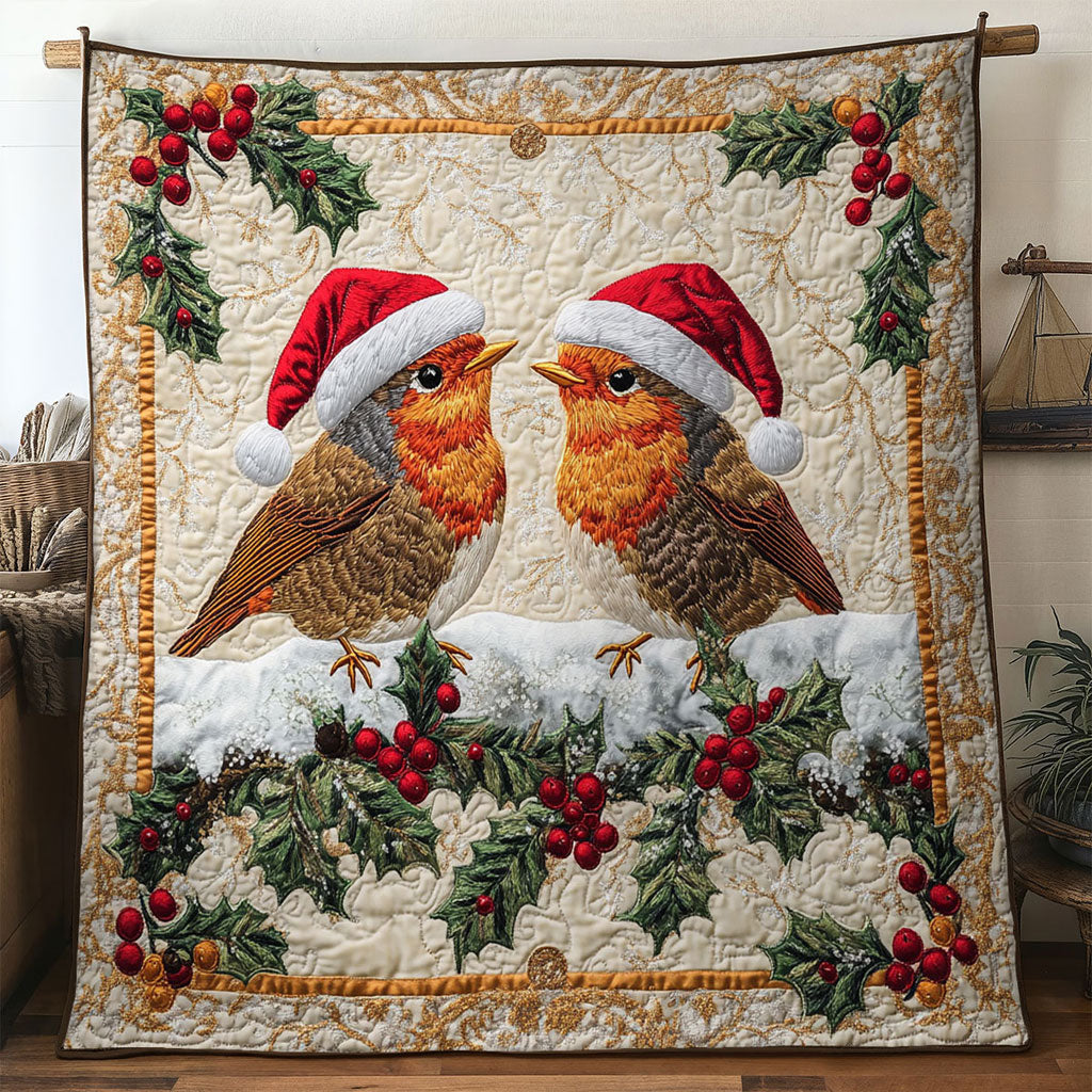 Frost Magic European Robin Quilt Blanket Christmas Throw Blanket Bird Lover Gifts For Her
