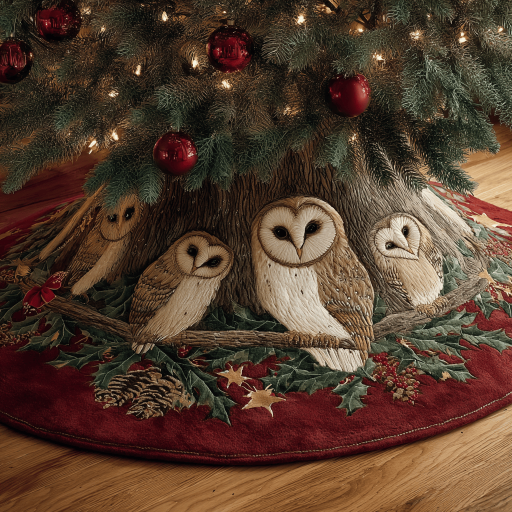 Frost Owl Christmas Quilted Tree Skirt Xmas Decor Christmas Gifts For Owl Lovers