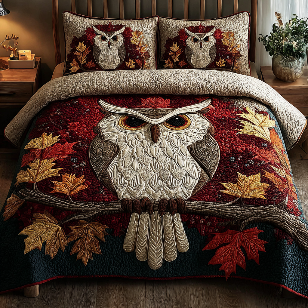 Frost Owl Quilted Bedding Set Cute Room Decor Best Gifts For Owl Lovers