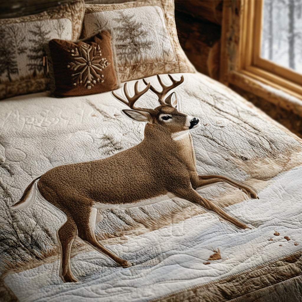 Frost Valley Deer Quilted Bedding Set Cool Bedroom Decor Unusual Deer Gifts Items