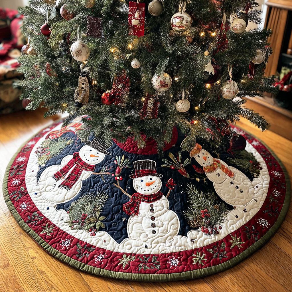 Frost Village Warm Christmas Quilted Tree Skirt Holiday Decor Snowman Lover Christmas Gifts