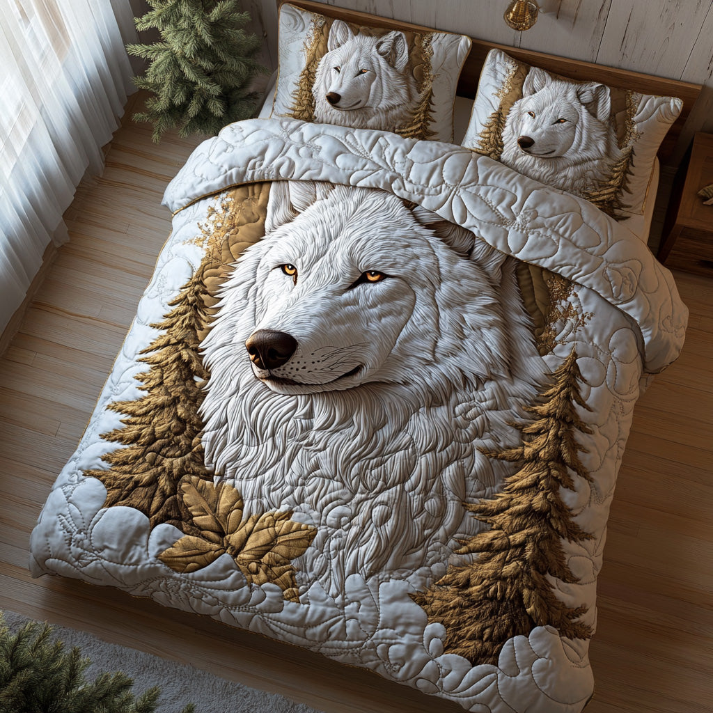 Frost Wolf Quilted Bedding Set Bed Decor Wolf Themed Gifts