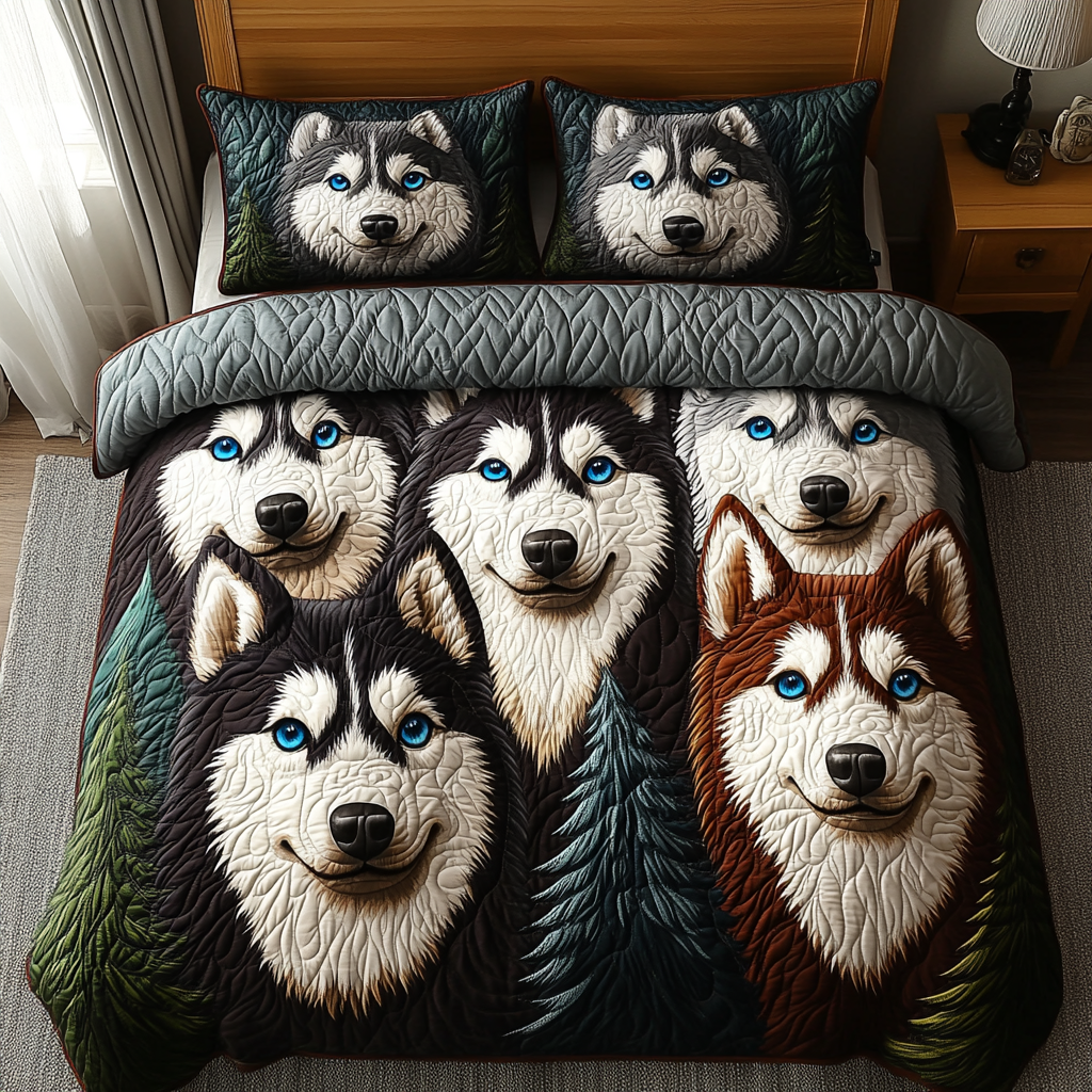Frostbitten Huskies Quilted Bedding Set Best Bedding Gift for Holiday Season 2025