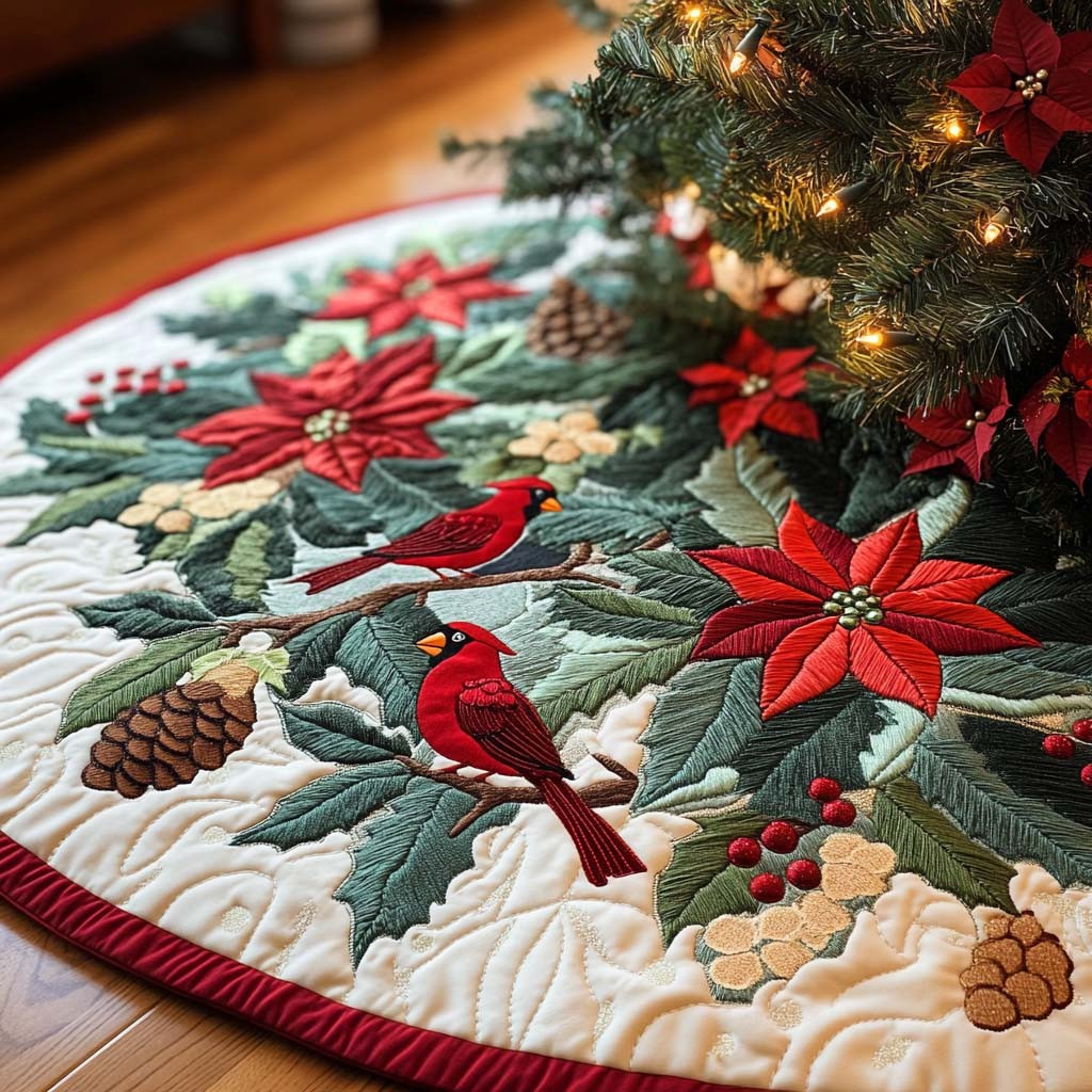 Frostbound Festival Christmas Quilted Tree Skirt Home Decor Cardinal Christmas Gifts