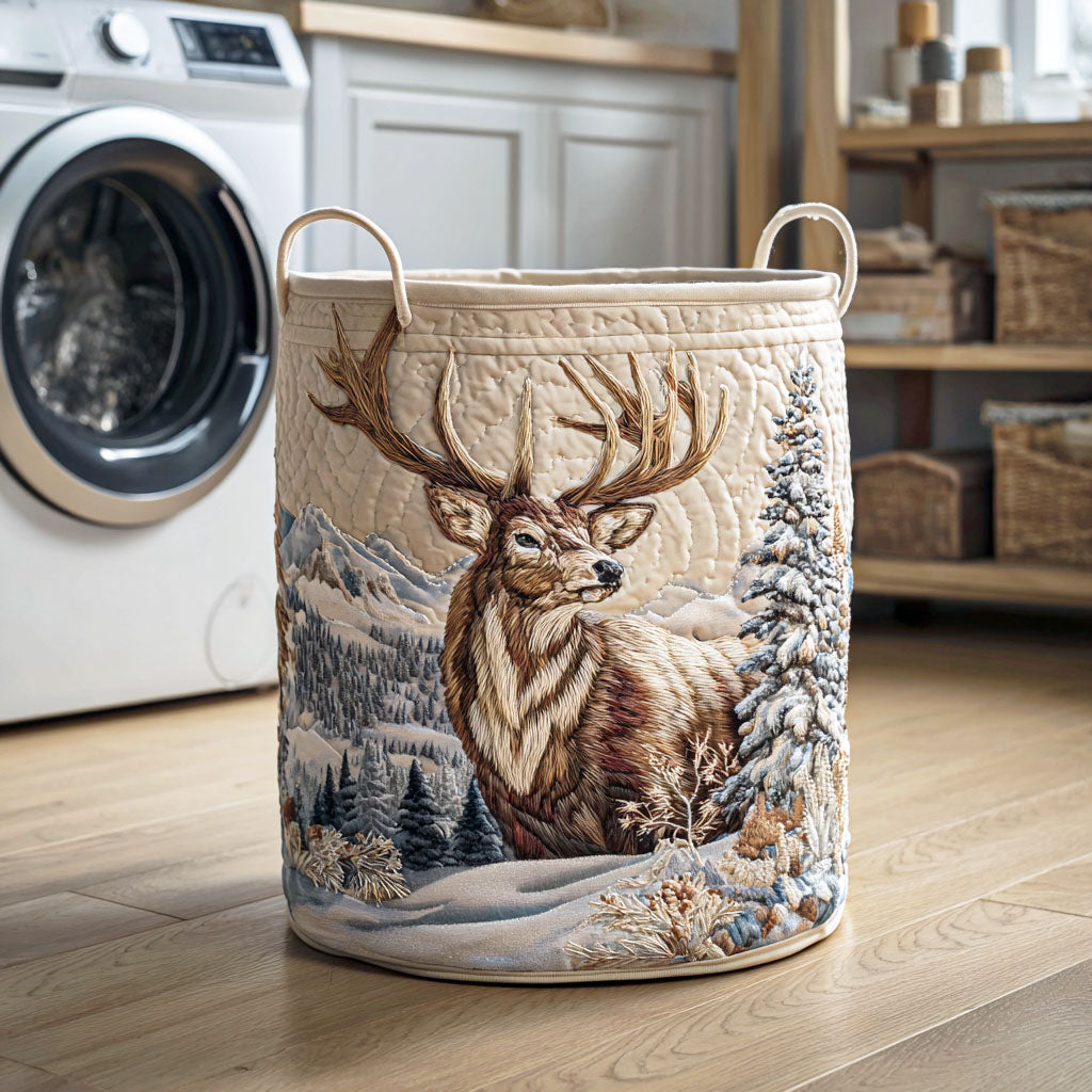 Frostbound Stag Quilted Laundry Basket Luxury Quilted Laundry Bin Gift for Organized Living